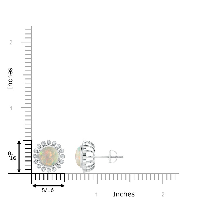 7mm AAAA Bezel-Set Opal and Diamond Halo Stud Earrings in White Gold product image