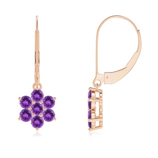 2.5mm AAA Round Amethyst Floral Clustre Dangle Earrings in 9K Rose Gold