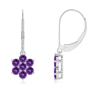 2.5mm AAAA Round Amethyst Floral Clustre Dangle Earrings in P950 Platinum