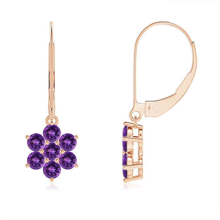 2.5mm AAAA Round Amethyst Floral Clustre Dangle Earrings in Rose Gold