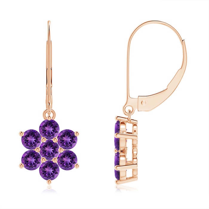 3mm AAAA Round Amethyst Floral Cluster Dangle Earrings in Rose Gold 