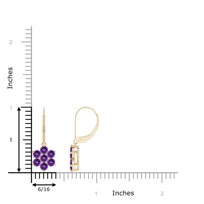 3mm AAAA Round Amethyst Floral Cluster Dangle Earrings in Yellow Gold product image