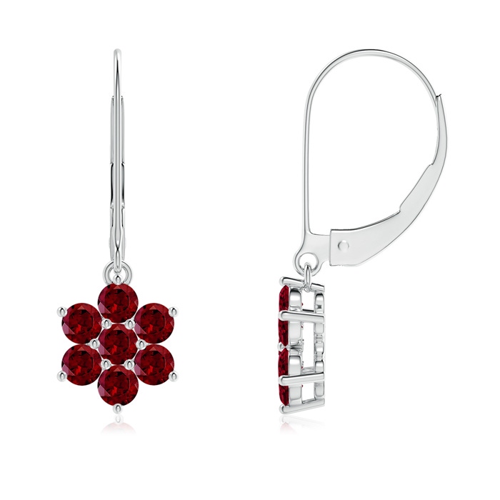 2.5mm AAA Round Garnet Floral Cluster Dangle Earrings in White Gold 