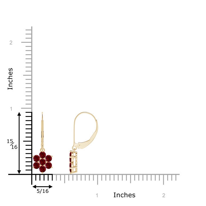 2.5mm AAA Round Garnet Floral Cluster Dangle Earrings in Yellow Gold product image