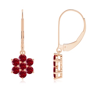 2.5mm AAAA Round Garnet Floral Clustre Dangle Earrings in Rose Gold