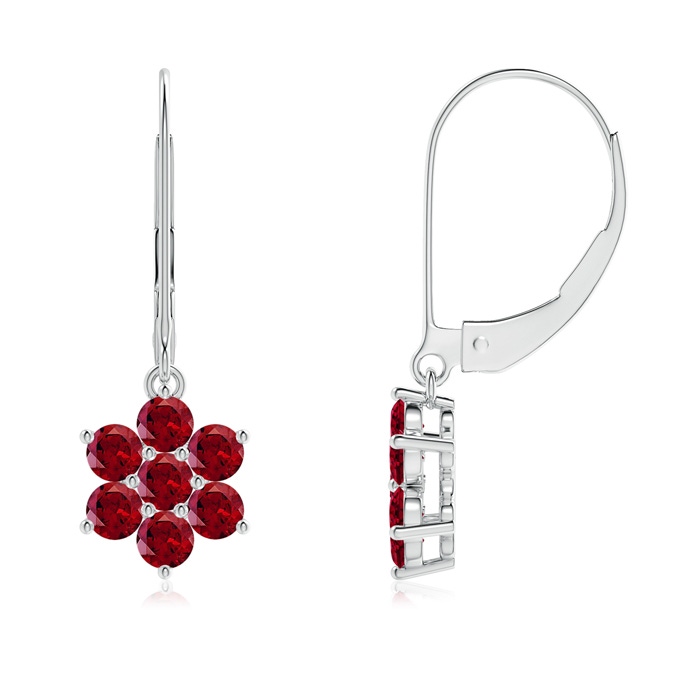 2.5mm AAAA Round Garnet Floral Cluster Dangle Earrings in White Gold