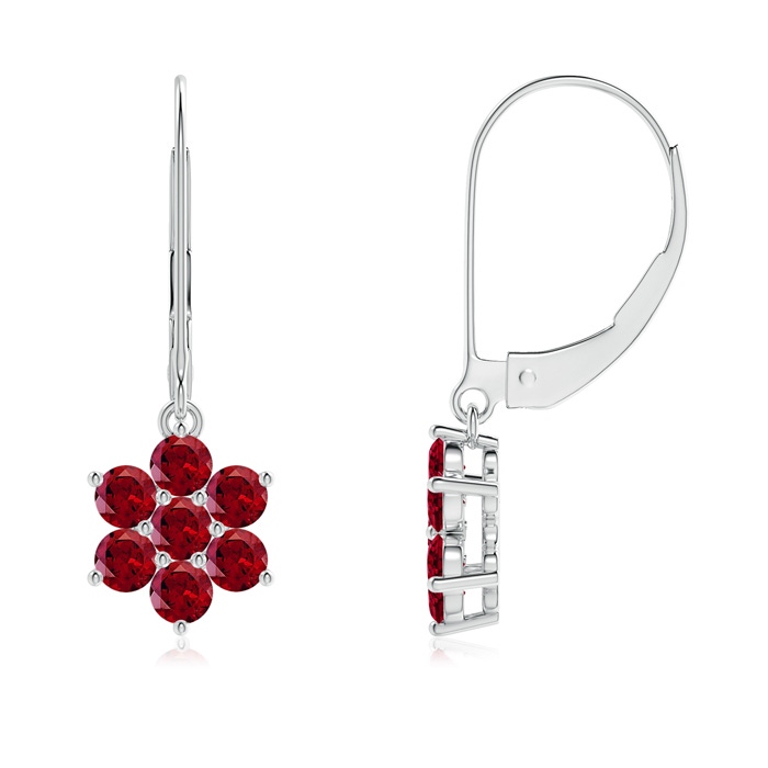 2.5mm AAAA Round Garnet Floral Cluster Dangle Earrings in White Gold 