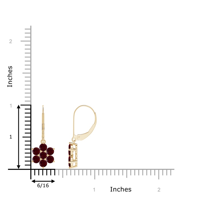 3mm A Round Garnet Floral Cluster Dangle Earrings in Yellow Gold product image