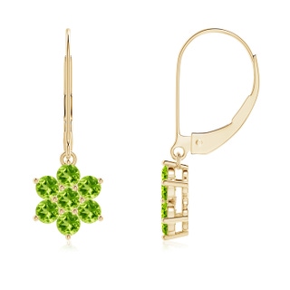 2.5mm AAA Round Peridot Floral Clustre Dangle Earrings in Yellow Gold