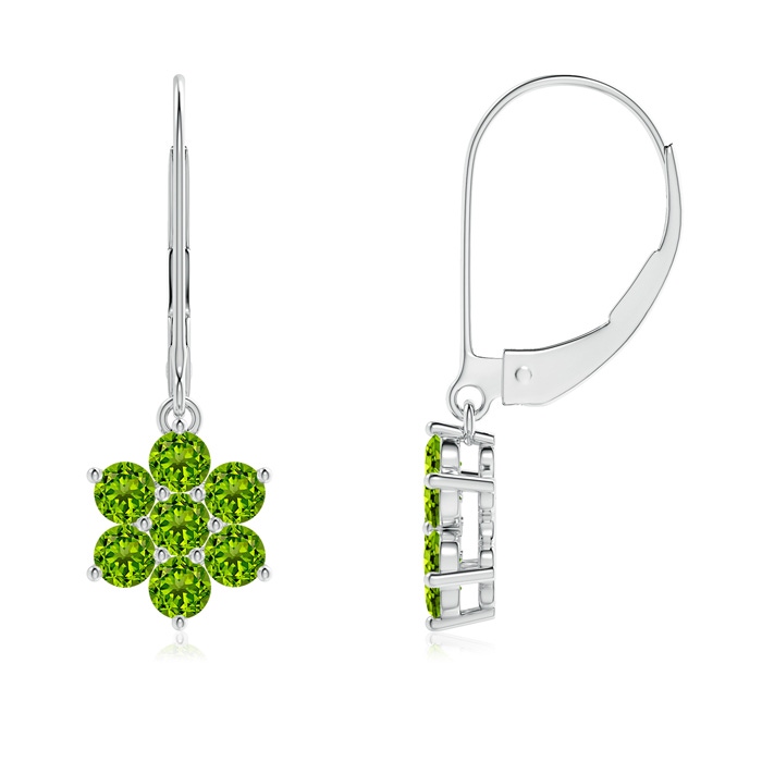 2.5mm AAAA Round Peridot Floral Cluster Dangle Earrings in P950 Platinum