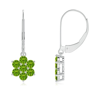 2.5mm AAAA Round Peridot Floral Clustre Dangle Earrings in White Gold
