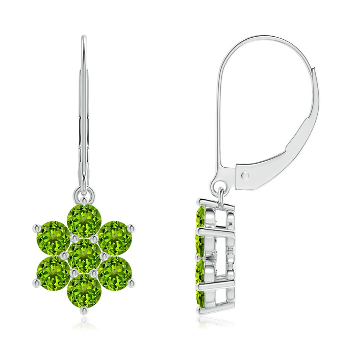 3mm AAAA Round Peridot Floral Clustre Dangle Earrings in P950 Platinum