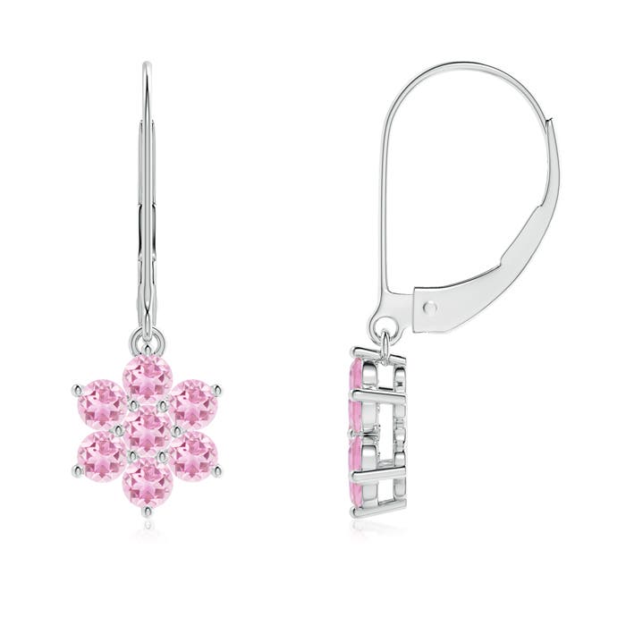 2.5mm A Round Pink Tourmaline Floral Cluster Dangle Earrings in P950 Platinum