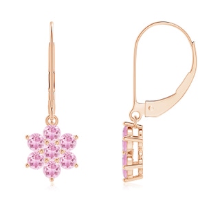 2.5mm A Round Pink Tourmaline Floral Clustre Dangle Earrings in Rose Gold