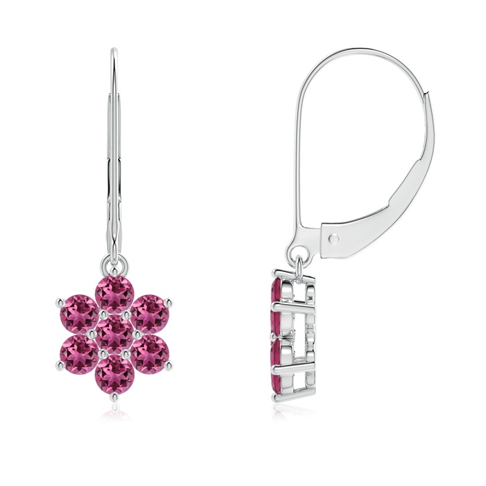2.5mm AAAA Round Pink Tourmaline Floral Cluster Dangle Earrings in P950 Platinum