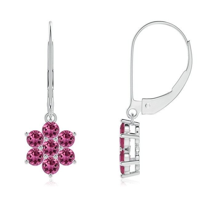 2.5mm AAAA Round Pink Tourmaline Floral Cluster Dangle Earrings in P950 Platinum 