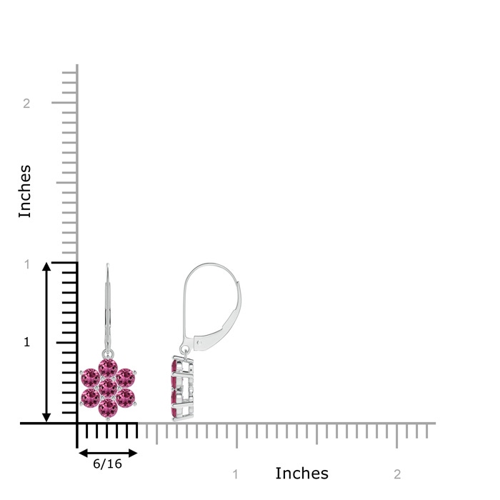 3mm AAAA Round Pink Tourmaline Floral Cluster Dangle Earrings in P950 Platinum product image