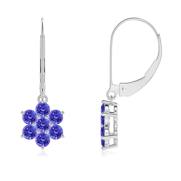 2.5mm AAAA Round Tanzanite Floral Cluster Dangle Earrings in P950 Platinum