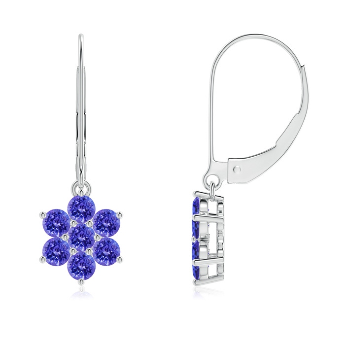 2.5mm AAAA Round Tanzanite Floral Clustre Dangle Earrings in P950 Platinum