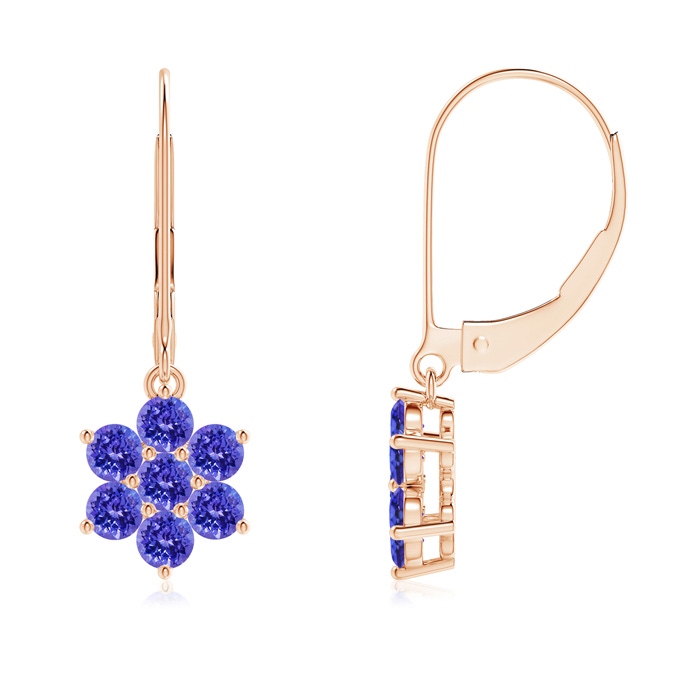 2.5mm AAAA Round Tanzanite Floral Clustre Dangle Earrings in Rose Gold