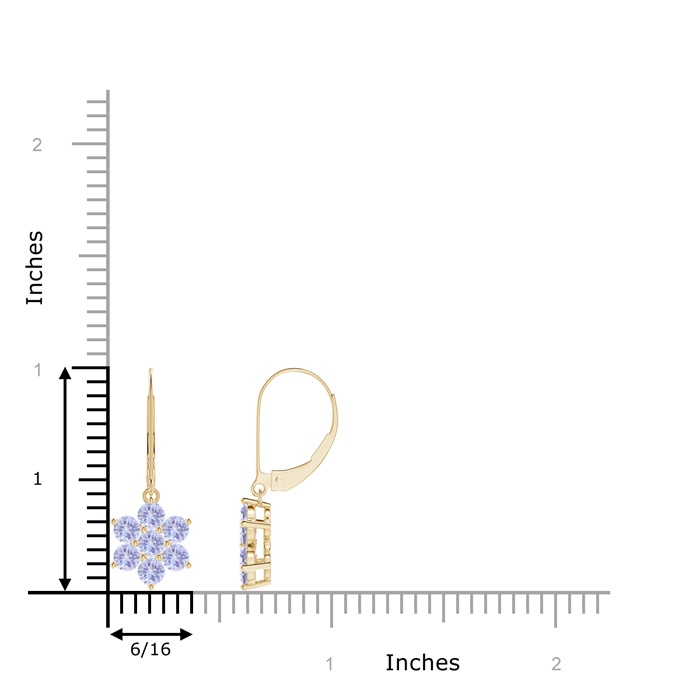 3mm A Round Tanzanite Floral Cluster Dangle Earrings in Yellow Gold product image