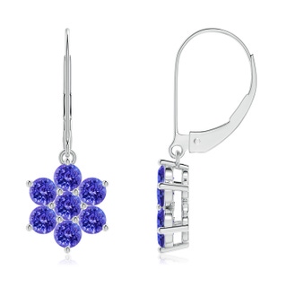 3mm AAAA Round Tanzanite Floral Clustre Dangle Earrings in P950 Platinum