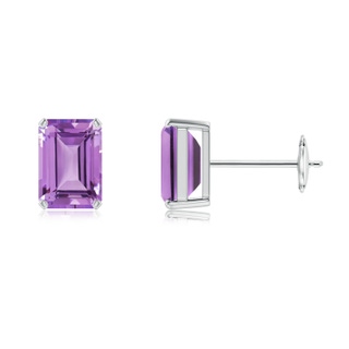 7x5mm A Prong-Set Emerald-Cut Amethyst Solitaire Stud Earrings in White Gold