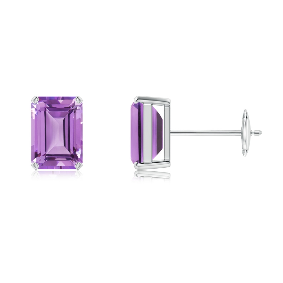 7x5mm A Prong-Set Emerald-Cut Amethyst Solitaire Stud Earrings in White Gold 