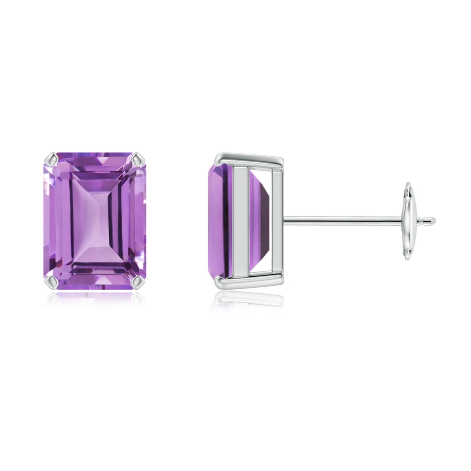 8x6mm A Prong-Set Emerald-Cut Amethyst Solitaire Stud Earrings in 9K White Gold 