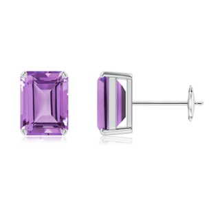 8x6mm A Prong-Set Emerald-Cut Amethyst Solitaire Stud Earrings in White Gold