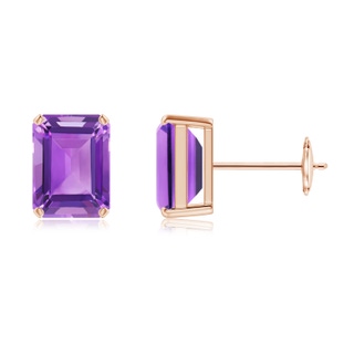 8x6mm AA Prong-Set Emerald-Cut Amethyst Solitaire Stud Earrings in Rose Gold