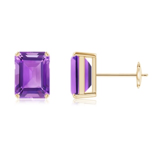 8x6mm AA Prong-Set Emerald-Cut Amethyst Solitaire Stud Earrings in Yellow Gold