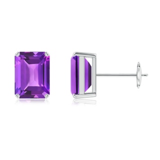 8x6mm AAA Prong-Set Emerald-Cut Amethyst Solitaire Stud Earrings in White Gold