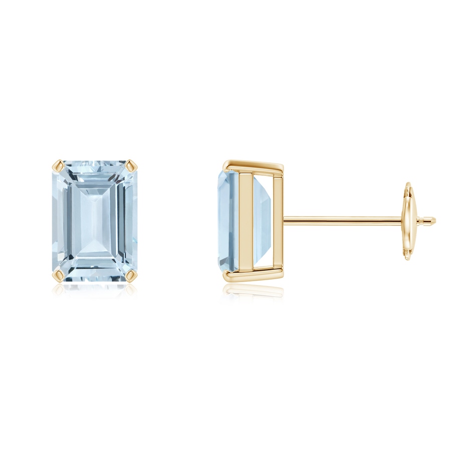 7x5mm A Prong-Set Emerald-Cut Aquamarine Solitaire Stud Earrings in 10K Yellow Gold 