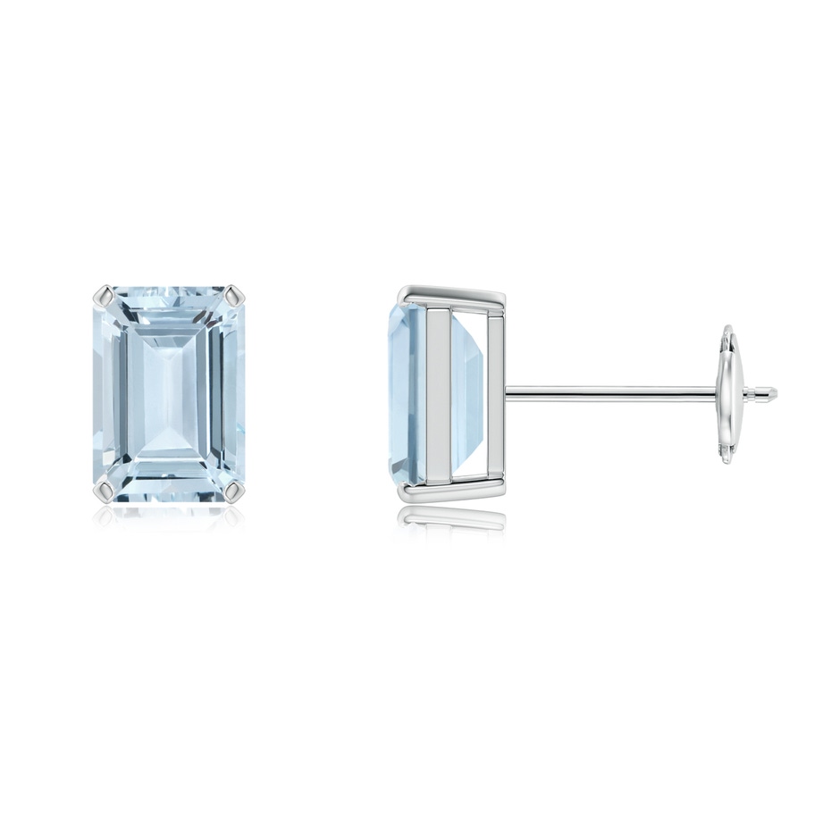 7x5mm A Prong-Set Emerald-Cut Aquamarine Solitaire Stud Earrings in White Gold 