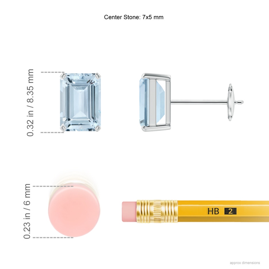 7x5mm A Prong-Set Emerald-Cut Aquamarine Solitaire Stud Earrings in White Gold ruler