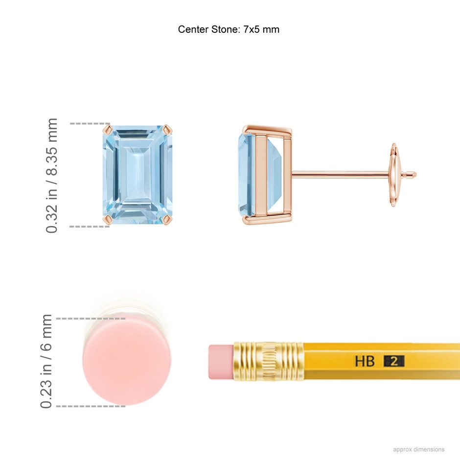 7x5mm AA Prong-Set Emerald-Cut Aquamarine Solitaire Stud Earrings in 9K Rose Gold product image