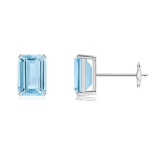 7x5mm AAA Prong-Set Emerald-Cut Aquamarine Solitaire Stud Earrings in White Gold