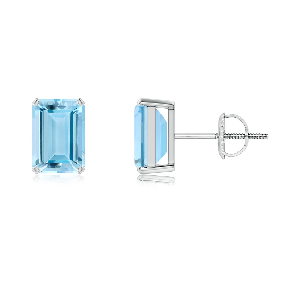 7x5mm AAAA Prong-Set Emerald-Cut Aquamarine Solitaire Stud Earrings in P950 Platinum 