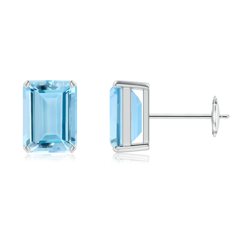 8x6mm AAAA Prong-Set Emerald-Cut Aquamarine Solitaire Stud Earrings in White Gold 