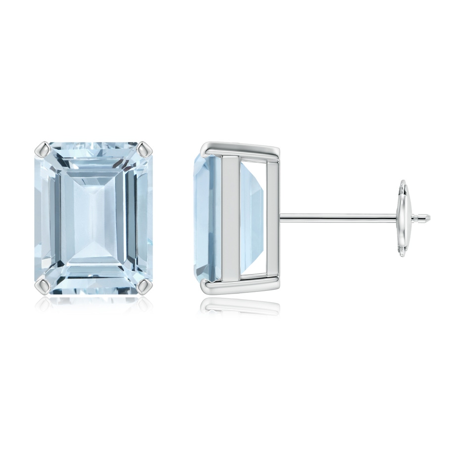 9x7mm A Prong-Set Emerald-Cut Aquamarine Solitaire Stud Earrings in White Gold 