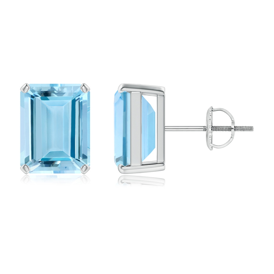 9x7mm AAAA Prong-Set Emerald-Cut Aquamarine Solitaire Stud Earrings in P950 Platinum 