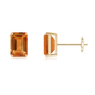 7x5mm AAA Prong-Set Emerald-Cut Citrine Solitaire Stud Earrings in 9K Yellow Gold