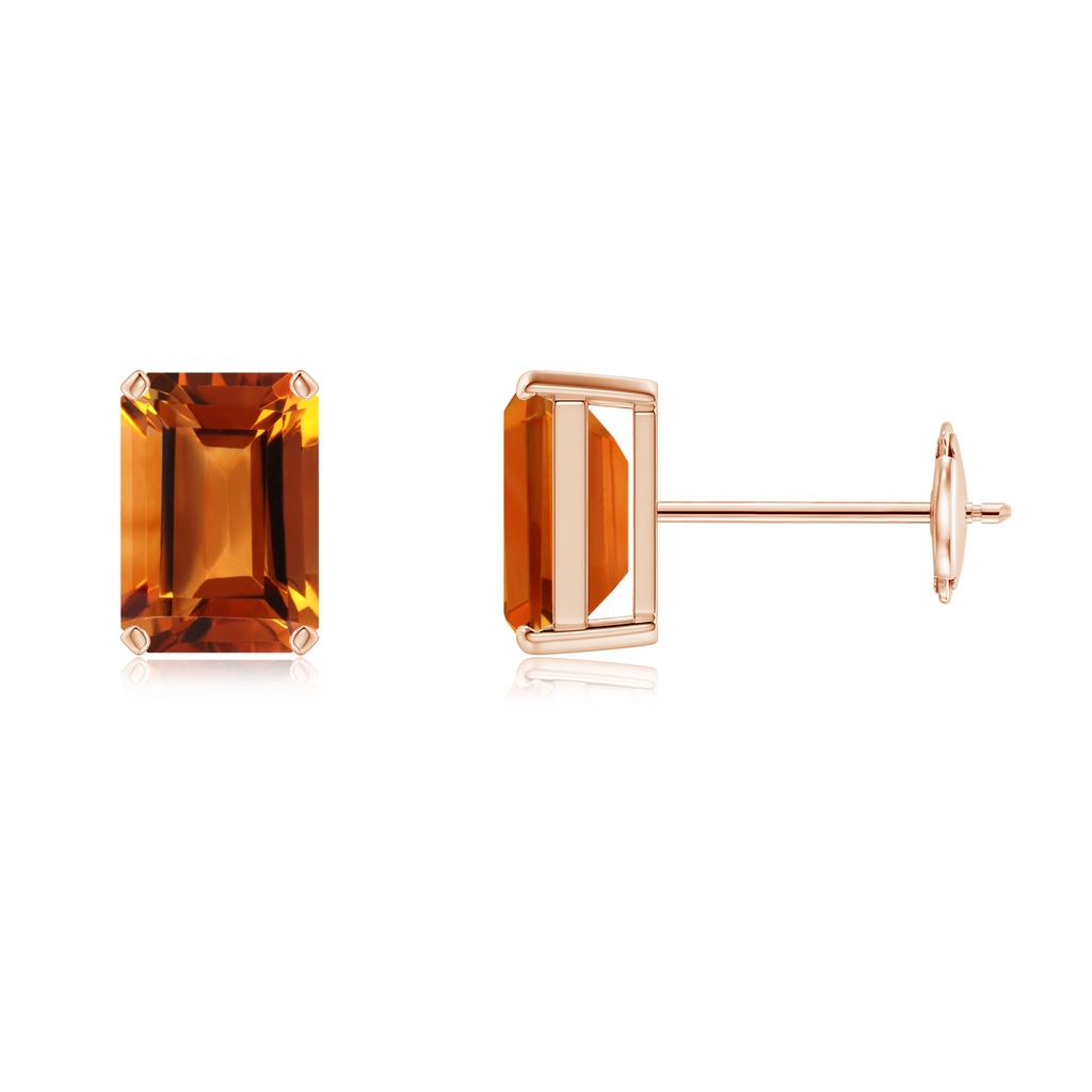7x5mm AAAA Prong-Set Emerald-Cut Citrine Solitaire Stud Earrings in Rose Gold