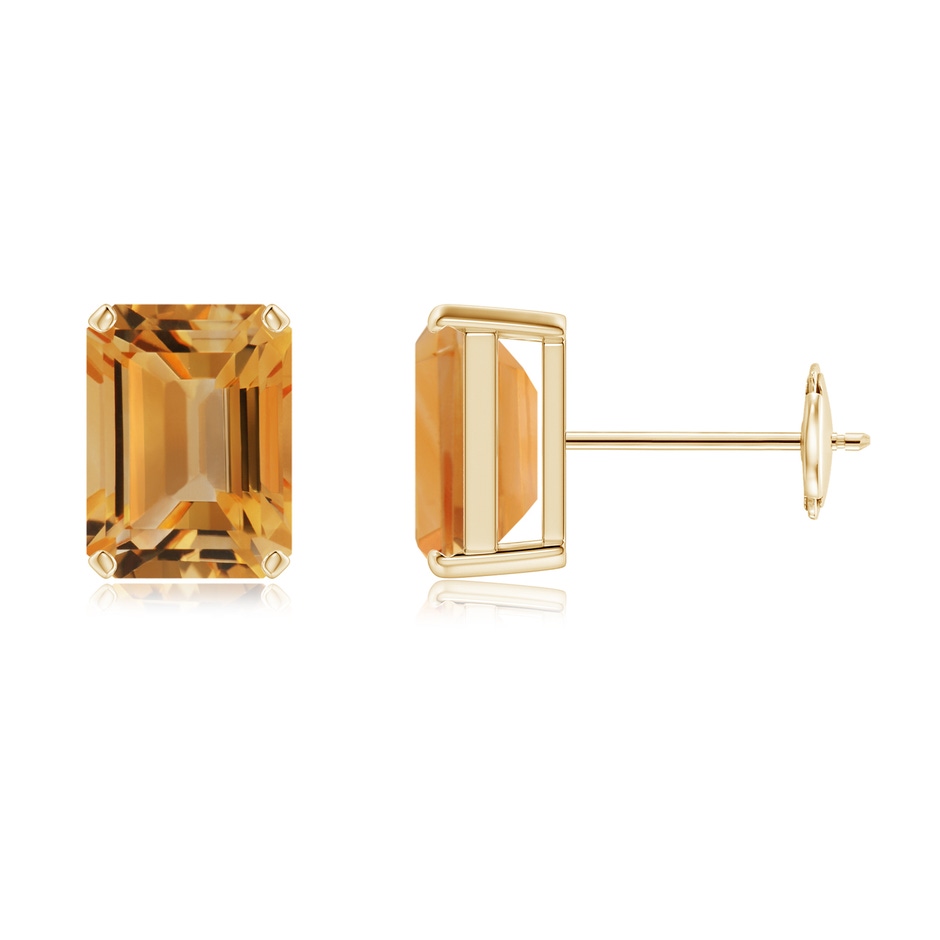 8x6mm A Prong-Set Emerald-Cut Citrine Solitaire Stud Earrings in Yellow Gold 