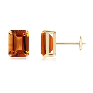 8x6mm AAAA Prong-Set Emerald-Cut Citrine Solitaire Stud Earrings in 10K Yellow Gold