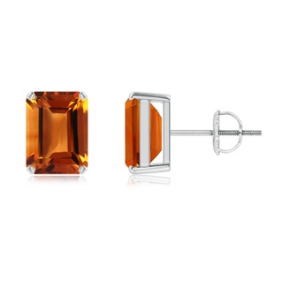 8x6mm AAAA Prong-Set Emerald-Cut Citrine Solitaire Stud Earrings in P950 Platinum