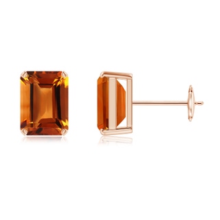 8x6mm AAAA Prong-Set Emerald-Cut Citrine Solitaire Stud Earrings in Rose Gold