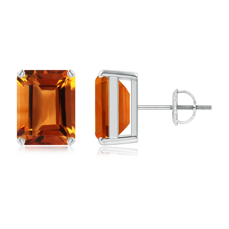 9x7mm AAAA Prong-Set Emerald-Cut Citrine Solitaire Stud Earrings in P950 Platinum 