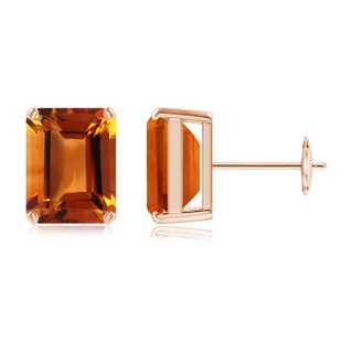 9x7mm AAAA Prong-Set Emerald-Cut Citrine Solitaire Stud Earrings in Rose Gold